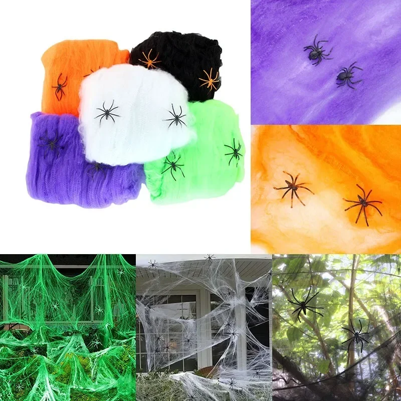 Halloween Decoration Spider Cotton Thread Spider Web Party Props Haunted House Artificial Spider Web Home Scary Party Decora