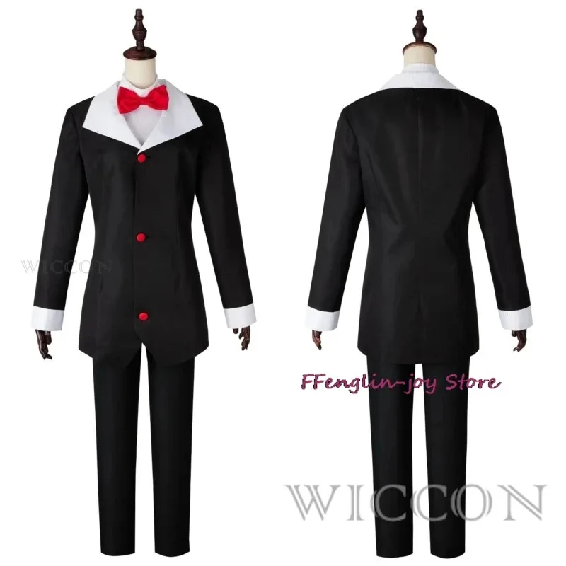 Disfraz de Cosplay de cáscara, uniforme de Hazbin, disfraz de Hotel de cáscara, chaqueta negra para hombre, pantalones, trajes de fiesta de Halloween con pajarita