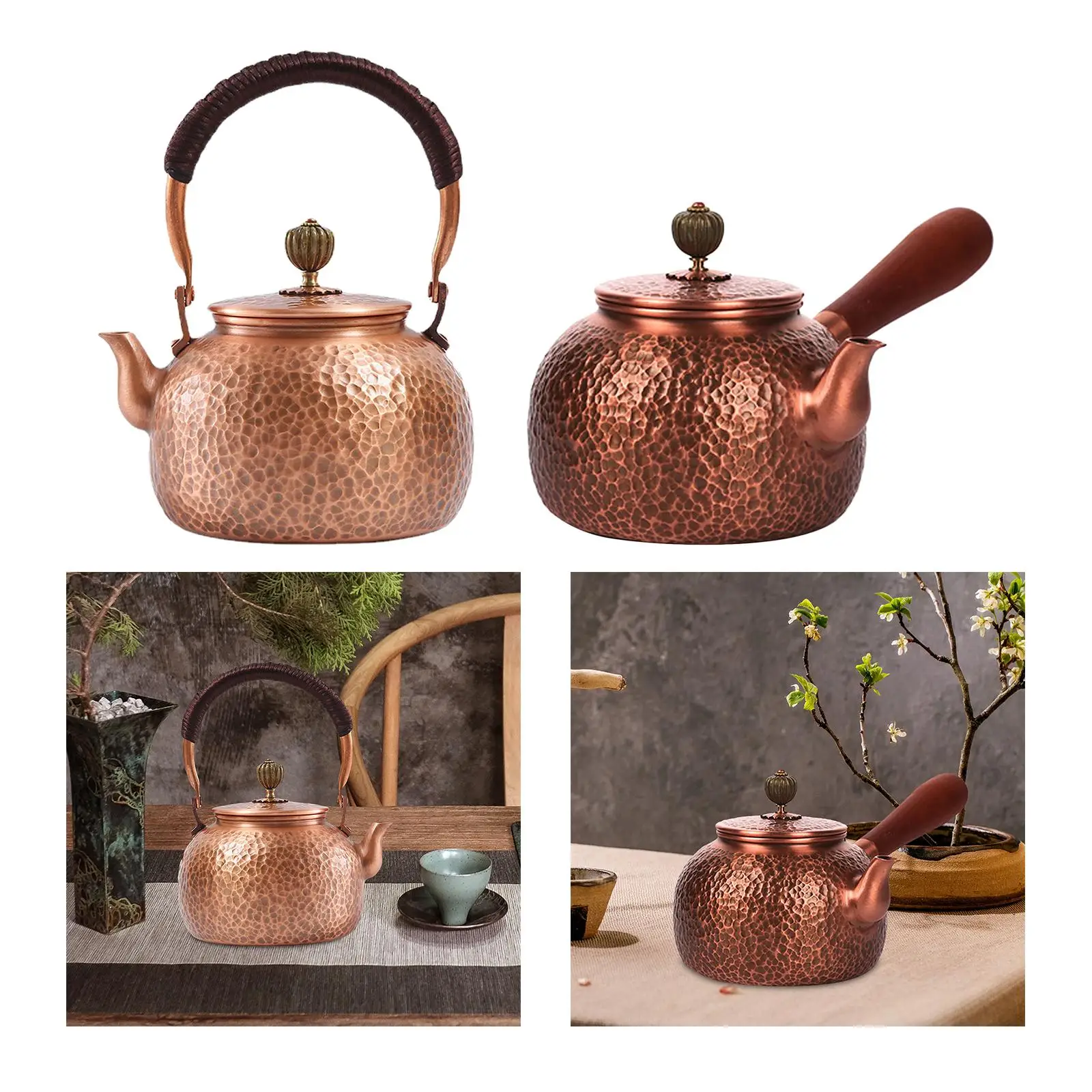 

Copper Teapot Tea Kettle Hammered Durable Retro with Handle Kung Fu Tea Pot Teawear for Tea Lovers Gift Tea House Hiking Home