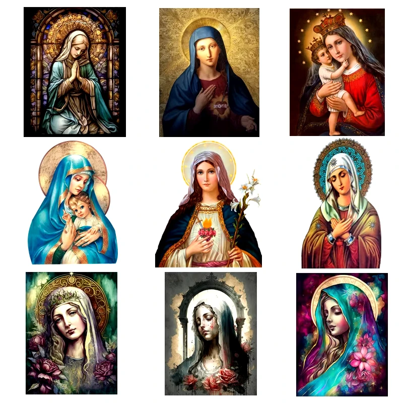 2pcs Virgin Mary Lady Catholic Christian Patches for Clothes Heat Transfer Thermal Stickers DIY T shirt Iron on Women Appliqued