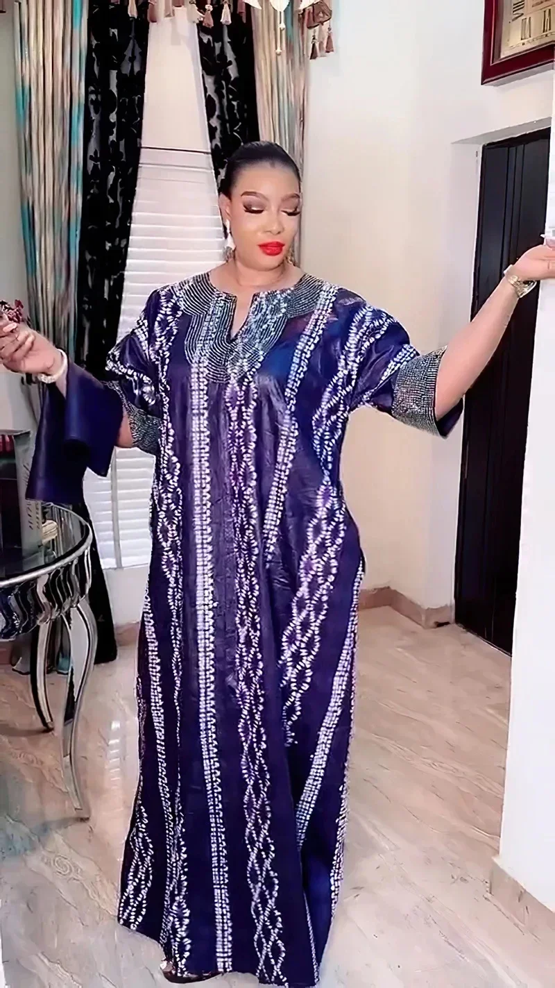 2025 فساتين أفريقية للنساء خريف أنيق بأكمام قصيرة ورقبة على شكل حرف v برتقالي أخضر فستان طويل موضة إسلامية عباية ملابس أفريقية #6