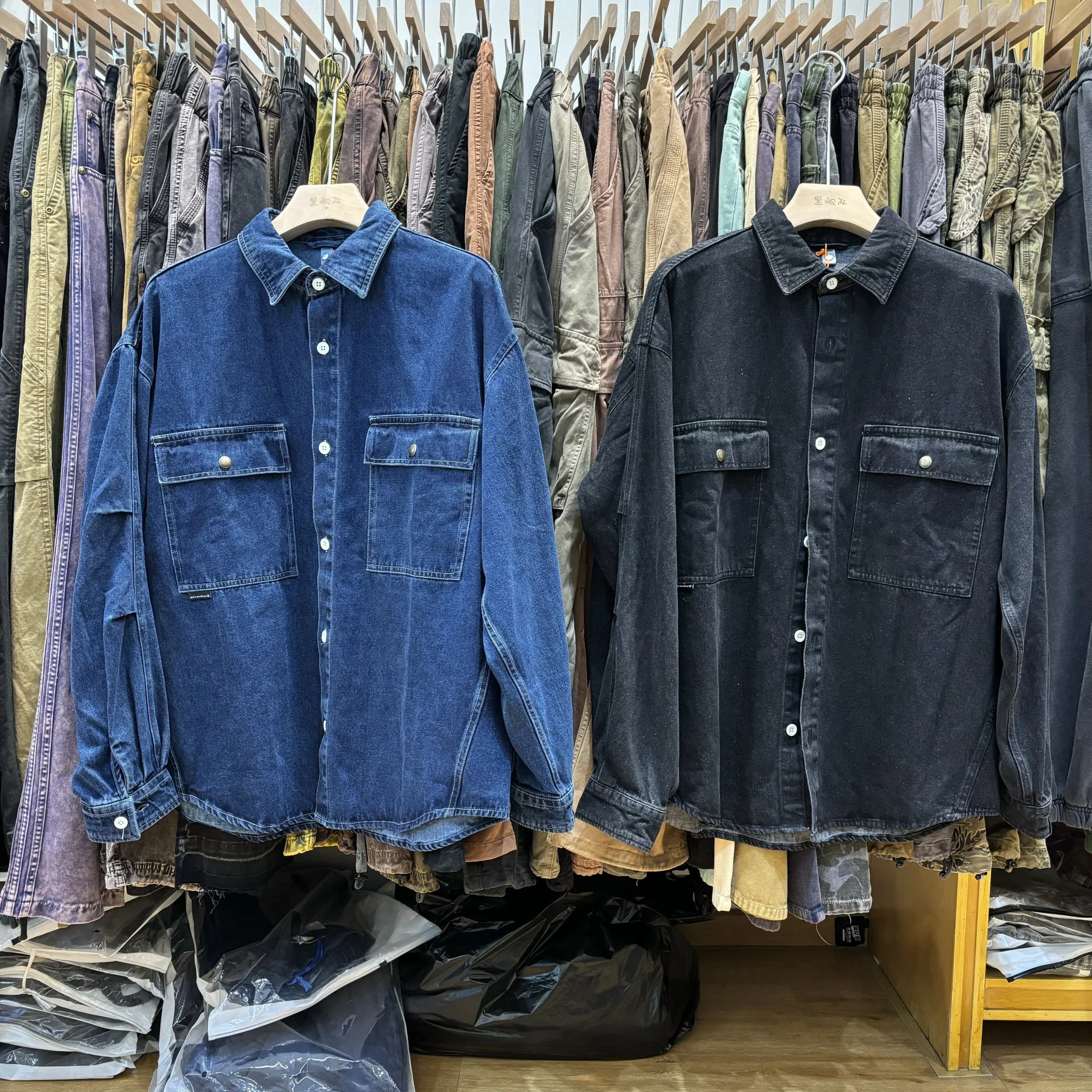 

Real Pictures Vintage Jackets Blue Jeans Shirts Men Women Oversized 3XL Coats 25ss dongguan ss