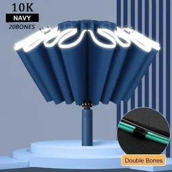 10K Double Bones Reverse Fully-Automatic Umbrella Men Women Large Windproof Reflective Stripe Umbrella Sunscreen Umbrella