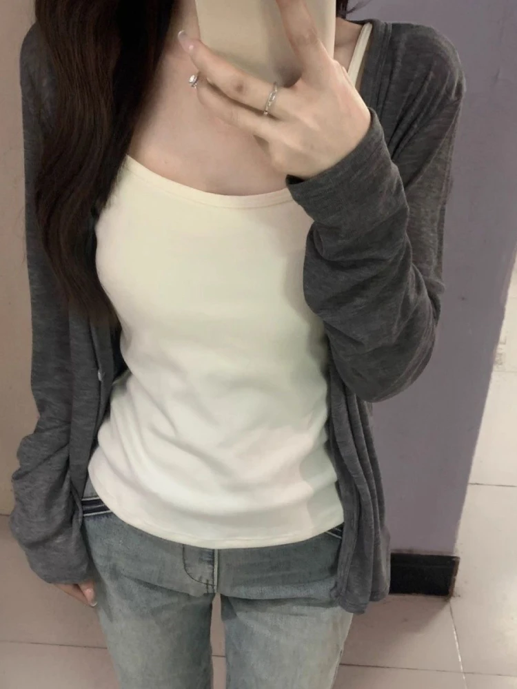 

KING BRAND Women's Thin Silk Open Cardigan Sun Protection Vest V-ne Knitted Air Conditioning Outerwear Summer Casual Sle