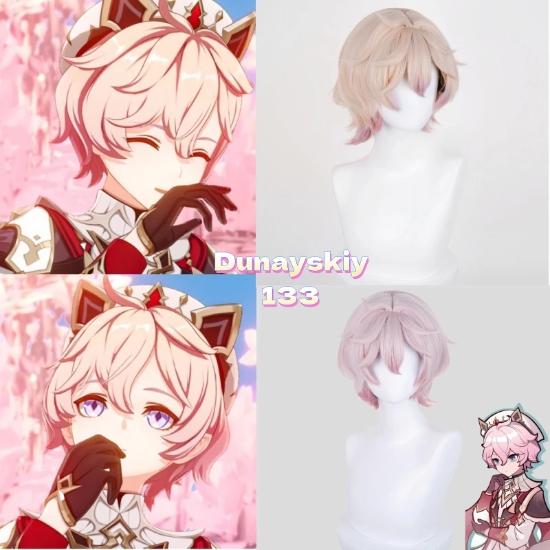 جينشين إمباكت داليا شعر مستعار كوسبلاي - 30 سم قصير وردي-رمادي متدرج، شعر صناعي مقاوم للحرارة + غطاء شعر مستعار كوسبلاي