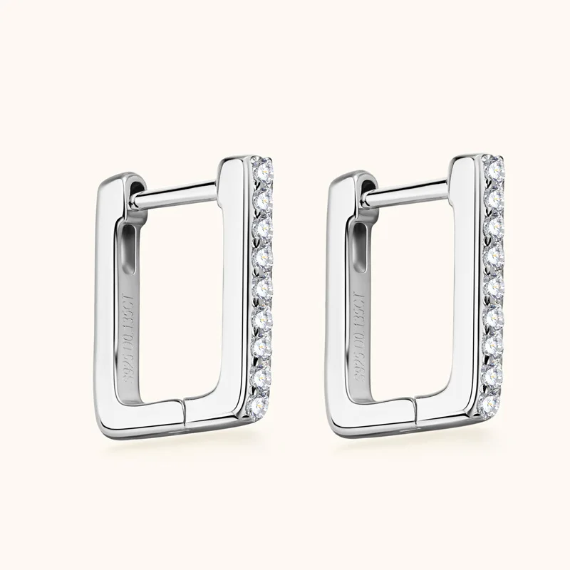 Trendy Design Nickle free 1.5mm Sparkling Moissanite 925 Sterling Silver Rectangular Earrings For Women Party