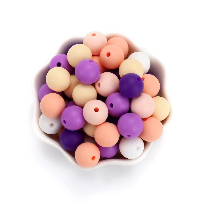 60Pcs 12mm Round Silicone Beads for Pacifier Clips Chain Spacing Loose Beads For DIY Jewelry Making Necklace Teether BPA Free