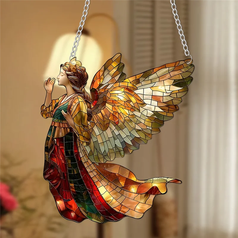 N96R Christmas Angel Sun Catcher Acrylic Window Decoration Balcony Garden Hanging Sign