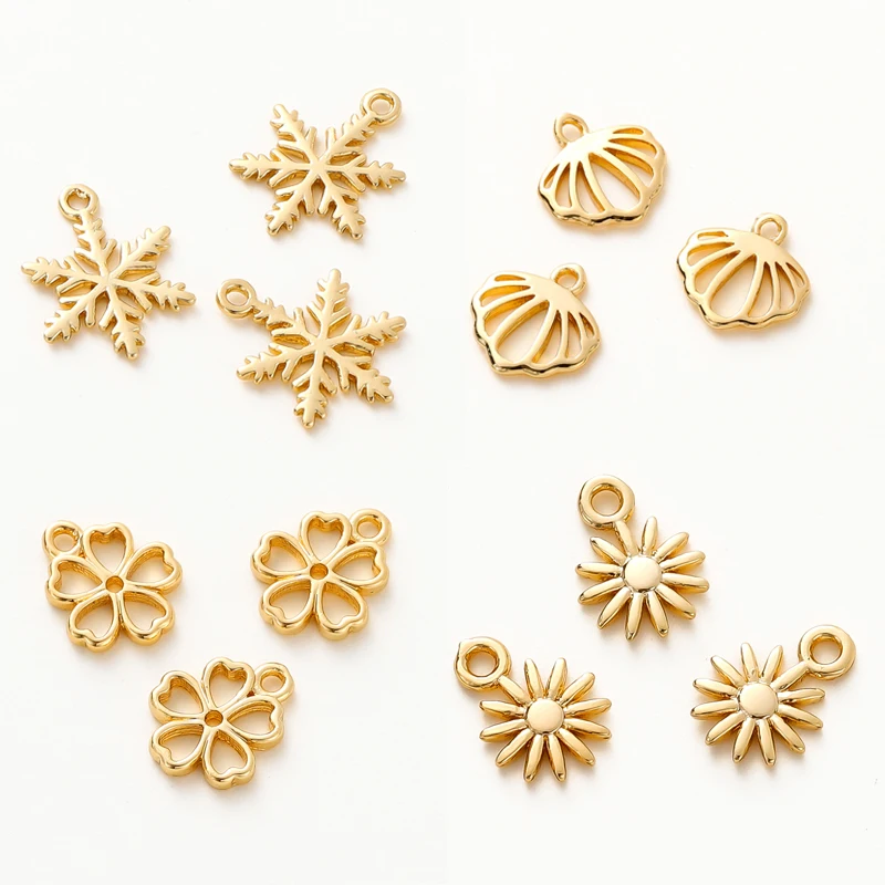 10pcs/lot 14K 18K Gold Plated Brass Daisy Snow Pendants Shell Shape Bracelet Charm For DIY Jewelry Earrring Necklace Accessories