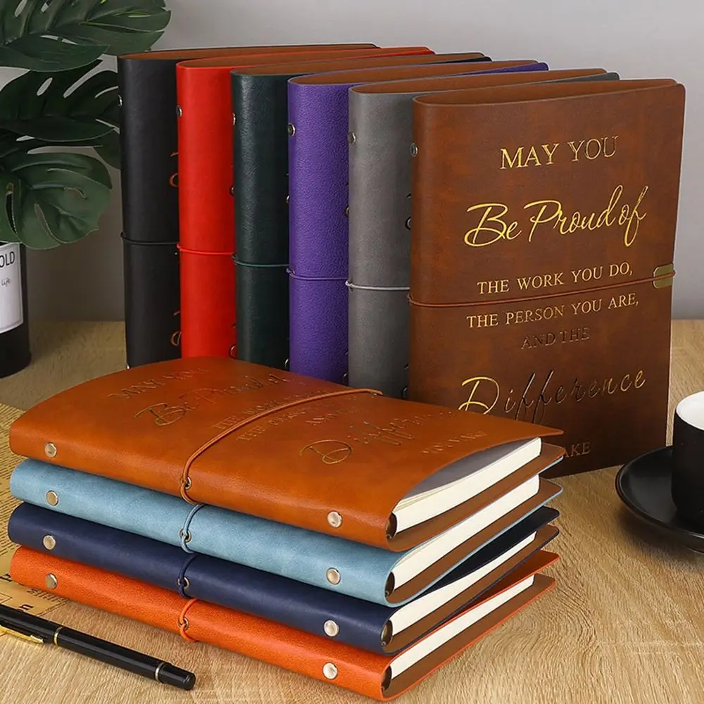 80 Sheets A5 English Notepad English Horizontal Line Loose-leaf Notebook Soft PU Leather Cover Portable Diary Student