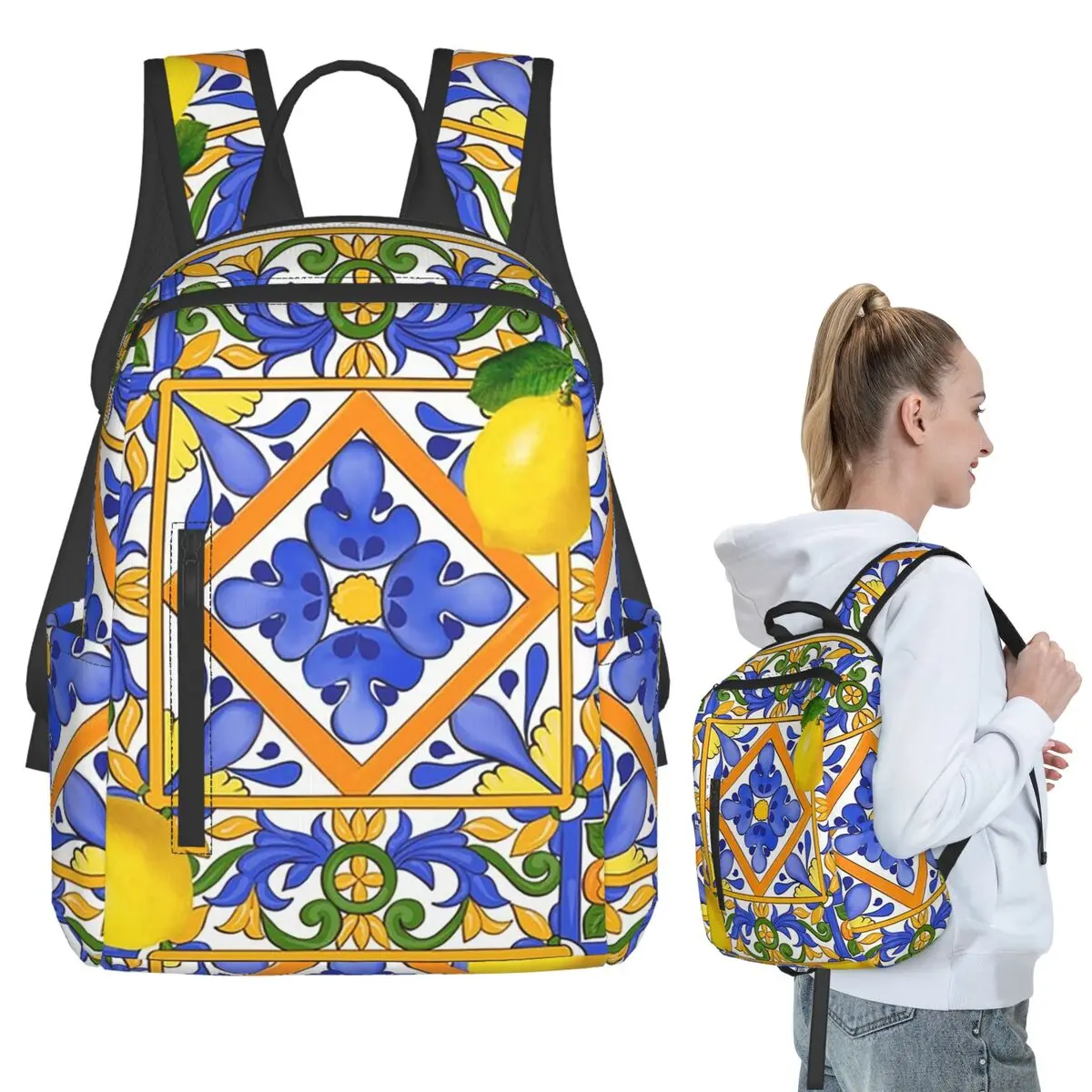 Summer ,Sicilian Tiles ,citrus,oranges Backpack Student BookBag Children School Bag Computer Shoulder Bags Men Women
