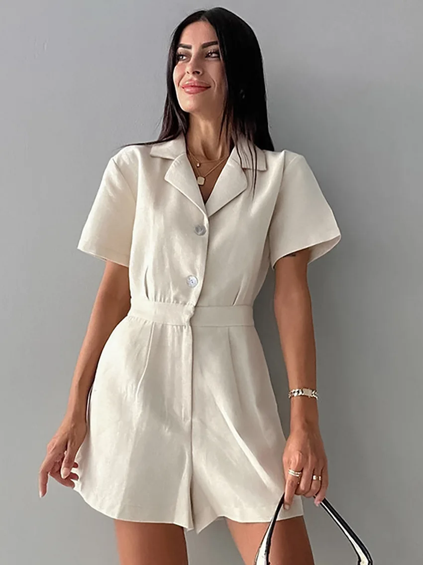 Design sense casual versatile solid color elegant jumpsuit for spring/summer 2024, new niche suit collar for women commuting