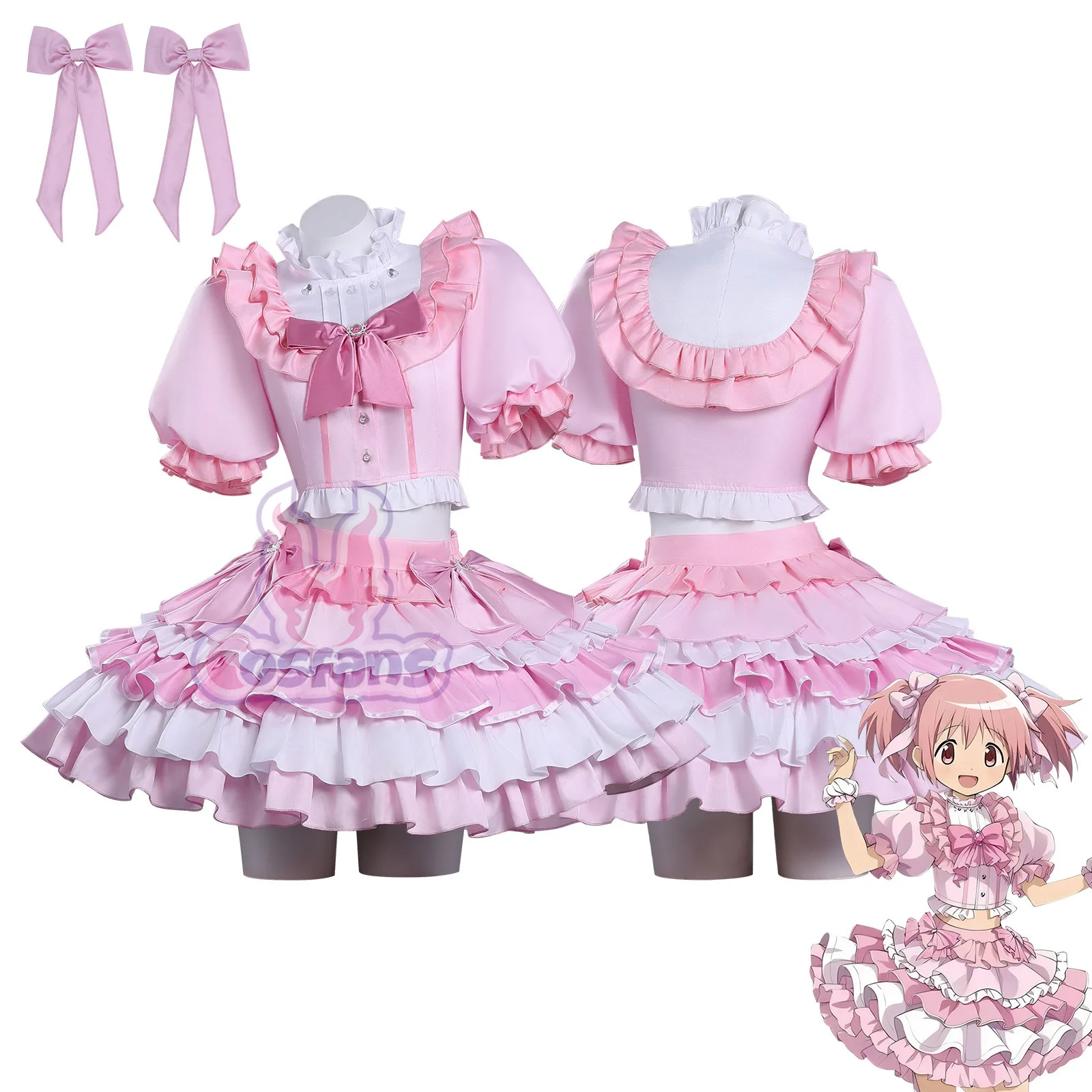 

Костюм для косплея Канамэ Мадока: розово-белое платье, парик, аниме-костюм по мотивам Puella Magi Madoka Magica, женская одежда для карнавала и Хэллоуина