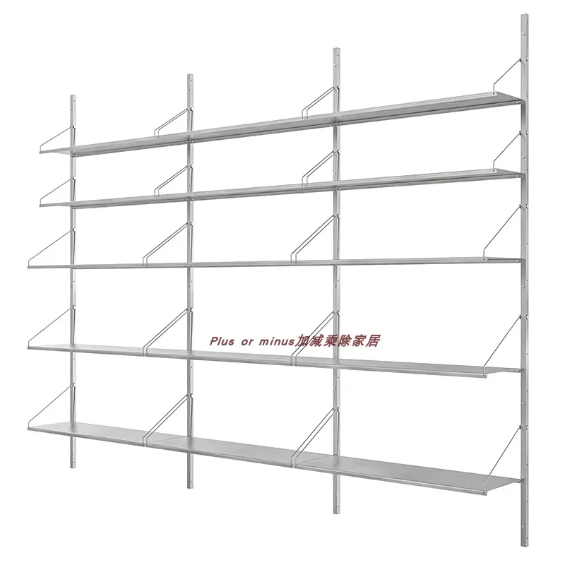 Minimalist wall hanging stainless steel system shelf bookshelf background wall multi-layer display shelf design display shelf