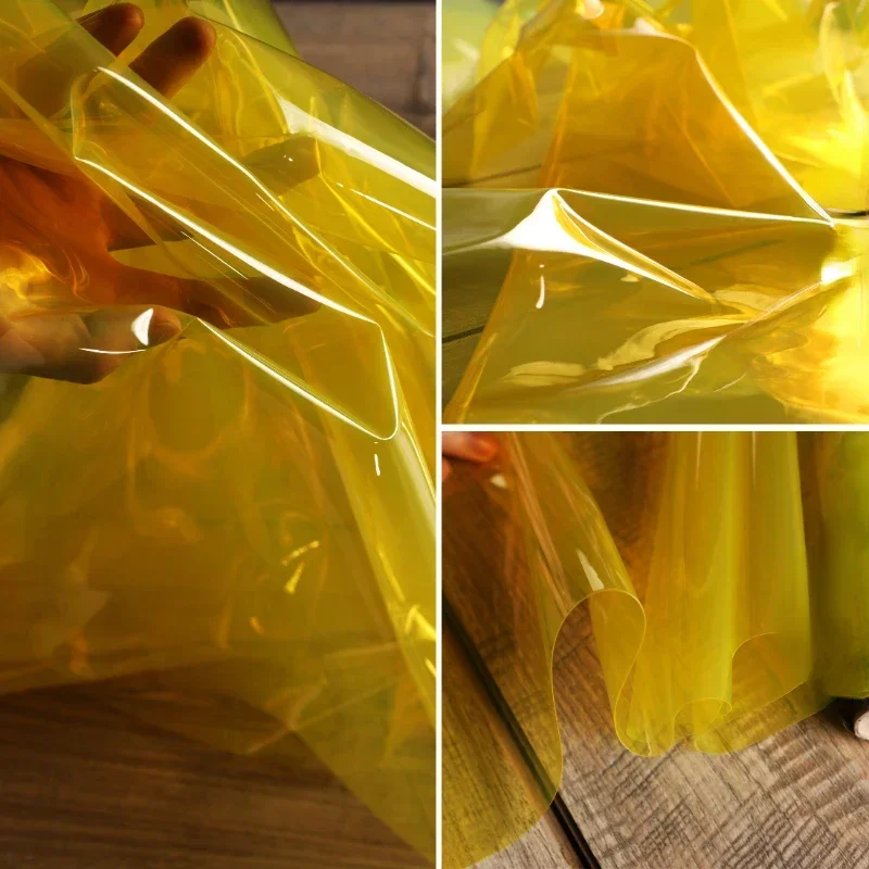 TPU Fabric Yellow Transparent Waterproof Raincoat Film Bag Clothing Wholesale Cloth Apparel for Diy Sewing Material