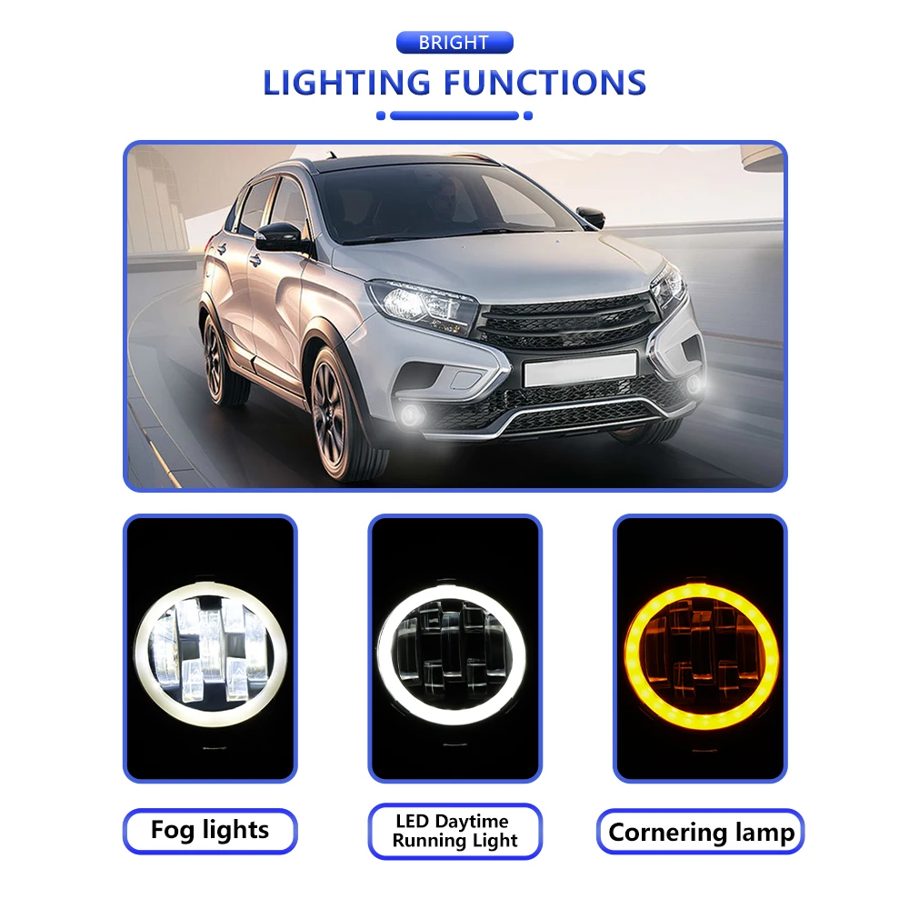 Pair 3.5inch Round Led Fog Lights driving light with White amber Halo For lada Priora Gazelle Russia cars fog lamp