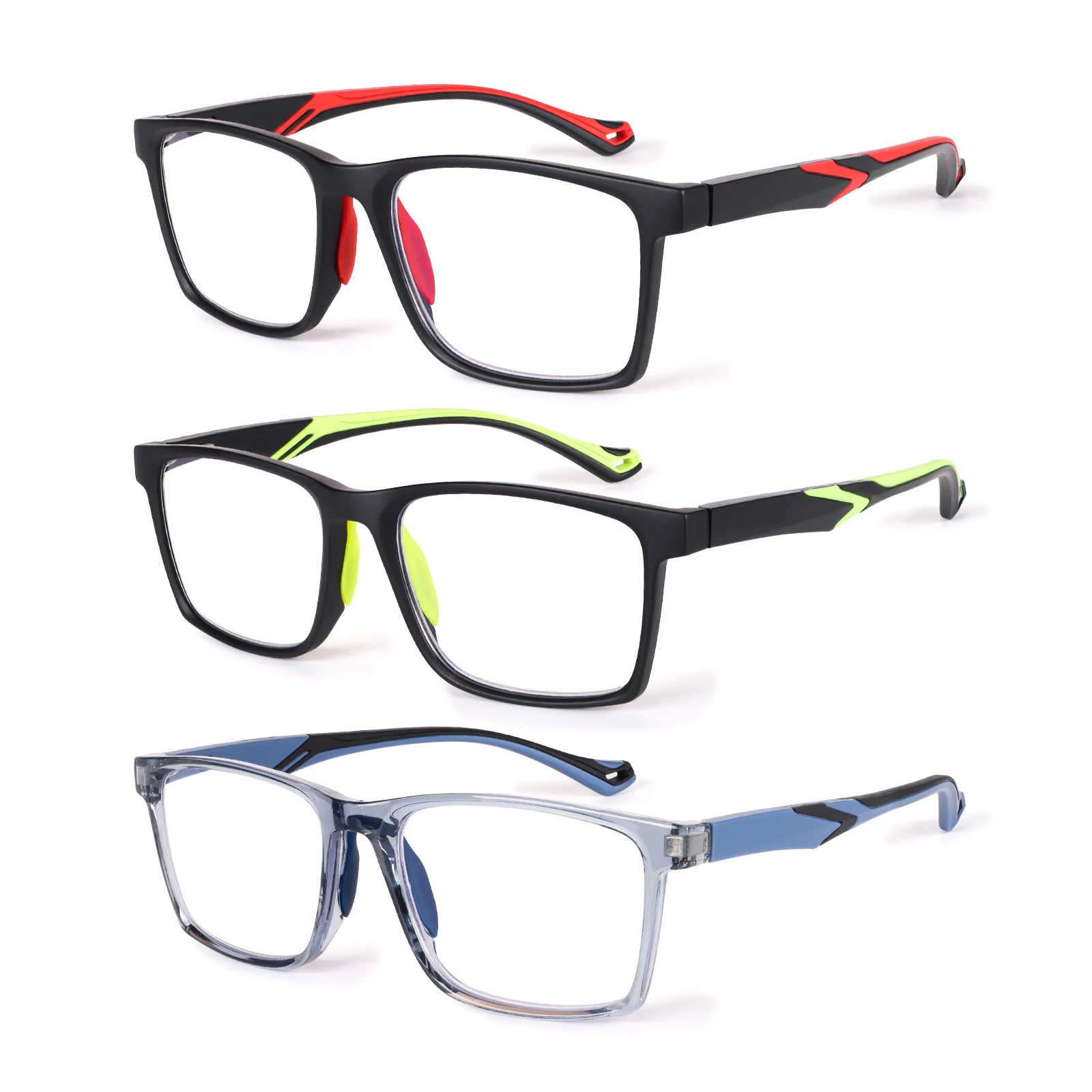 3 Pack Anti Blue Light Glasses for Men Women TR90 Super Flexible Sports Eyeglasses Spring Hinge Square Computer Optical Eyewear