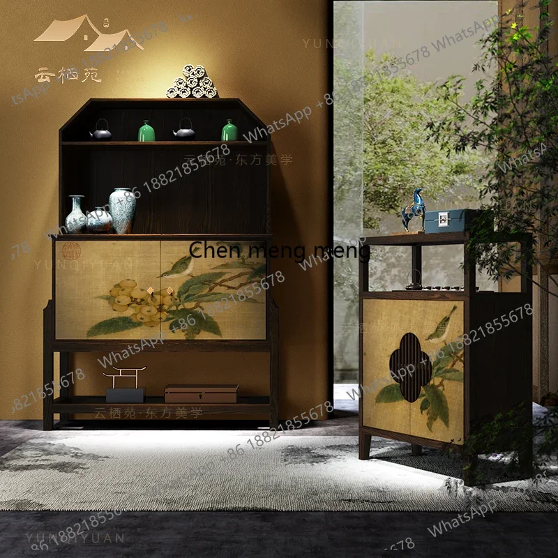 

Solid wood storage cabinet, dining side tea, wall-to-wall integrated living room, Chinese wall-side small narrow cabinet