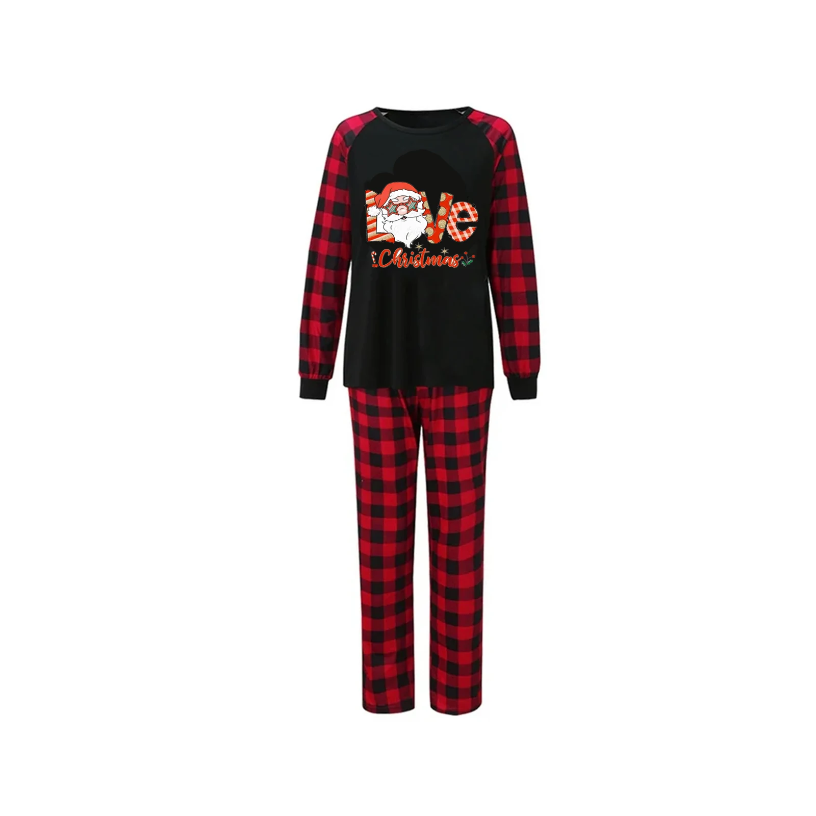 

Women Christmas Pajama Set Long Sleeve Santa Claus Letters Print T-shirt with Plaid Pants Sleepwear Loungewear