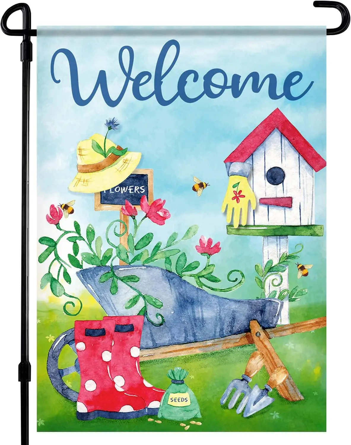 Spring Garden Flag - 12.5 x 18 Inch Double-Sided Colorful Printed Art Outdoor Gardening Flag - Premium Seasonal Welcome Banner f