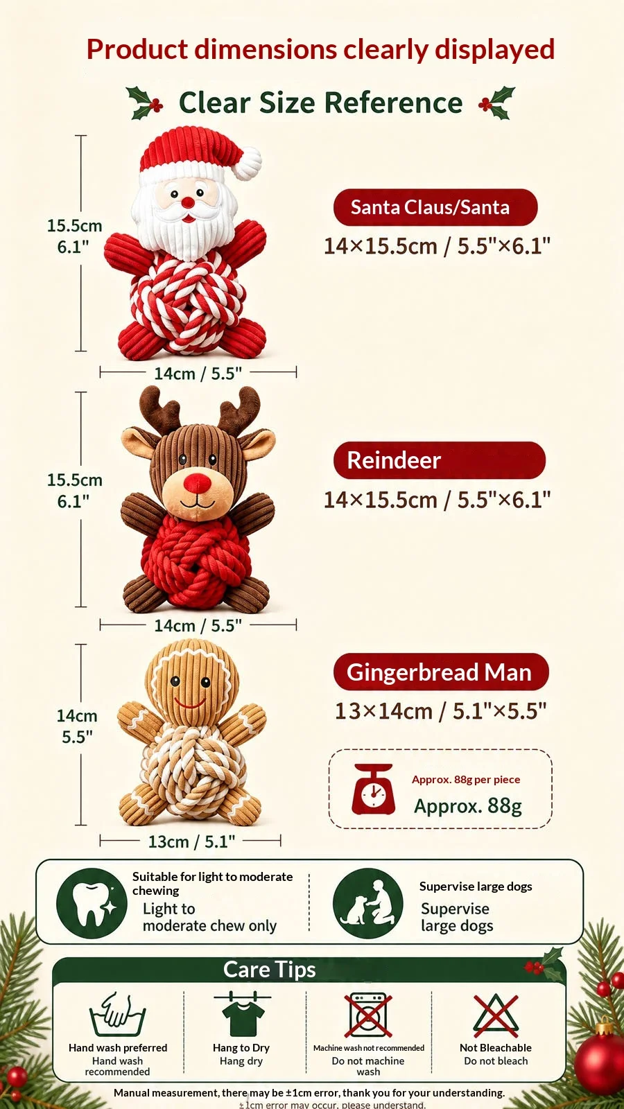 Weihnachtliches Welpen-Kauspielzeug, Baumwollseilball, Plüsch-Quietschspielzeug für Hunde, zur Linderung von Zahnfleischschmerzen und zur Bekämpfung von Langeweile, langlebiges Haustiergeschenk, Hundespielzeug – Detail 6