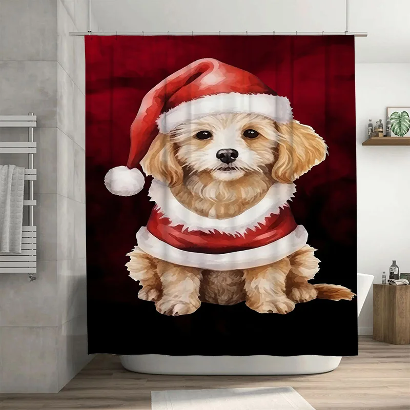 

Tuniu Adorable Golden Retriever Christmas Bathroom Shower Curtain Festive Holiday Decor Funny Pet Dog Cute Waterproof Home Decor
