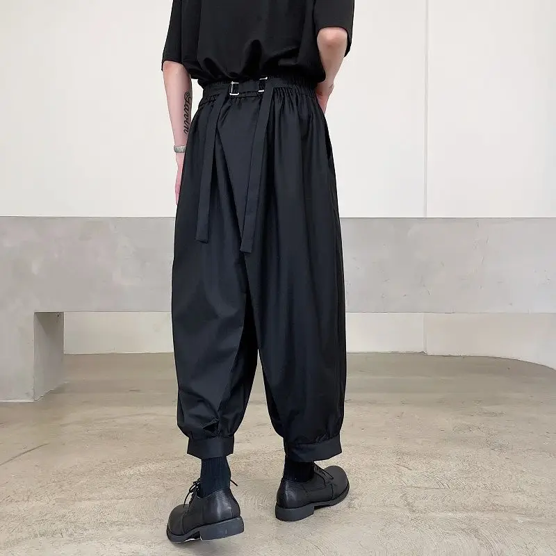 UMI MAO Yamamoto Style Personality Pleated Beam Mouth Tie Dark Trend Nine-point Pants Men Women Pantalones Hombre