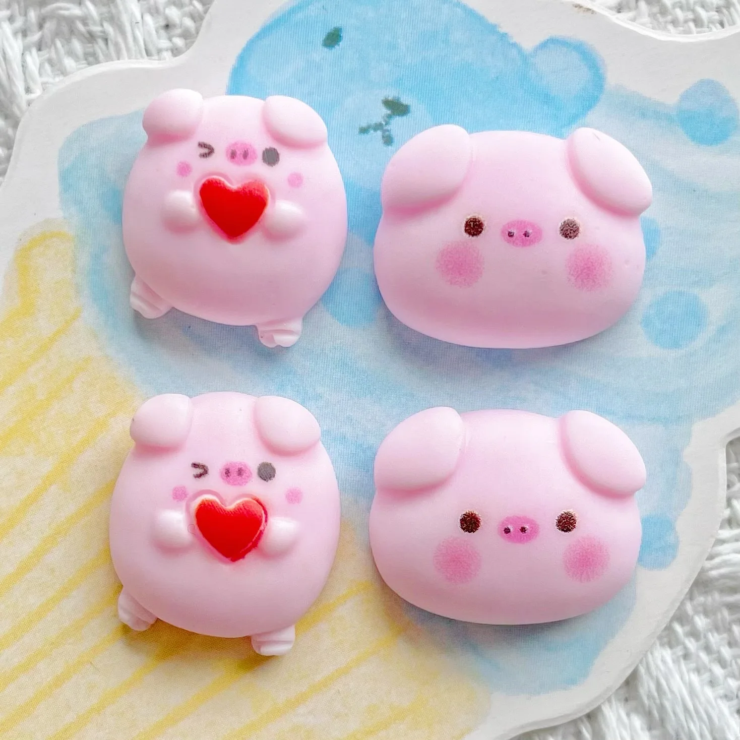 5pcs Blush pig head pink love pig body matte resin accessories DIY cream glue hairpin mobile phone case water cup accessories