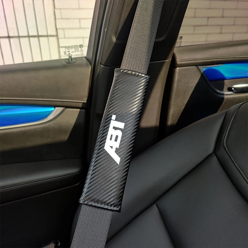2 قطعة ألياف الكربون مقعد السيارة حزام يغطي الكتف حامي وسادة منصات لمقعد أودي فولكس فاجن سكودا ABT موتور سبورت سبورتسلاين