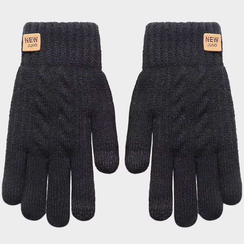 Wholesale Fleece Lined Fashion Warm Black Cable Knitted Winter Touch Screen Gloves