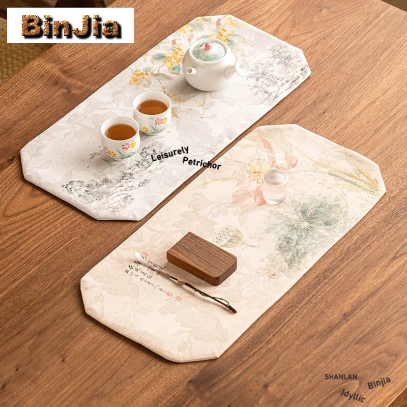 Cloud Veil Embroidery Brocade Tea Table Mats Vintage Drink Coaster Dinner Table Cloth Mat Chinese Tea Set Supplies Ornaments