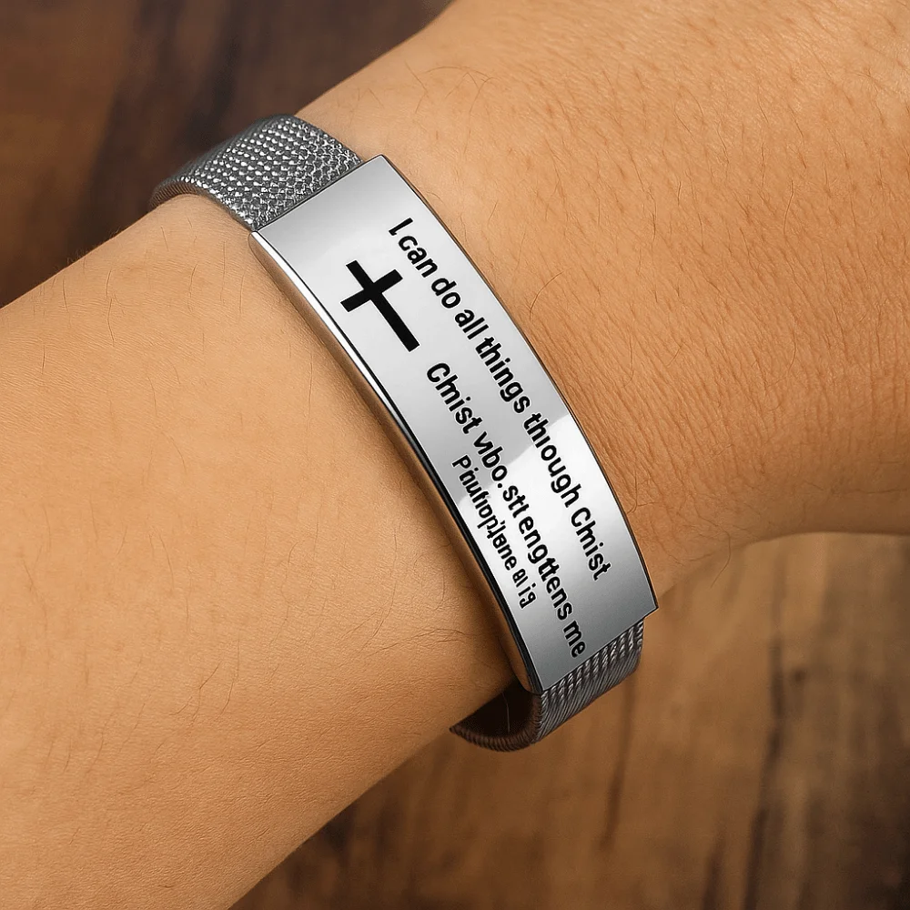 Stainless Steel/PVC Inspirational Quotes Braclets Silver Bible Verse Bible Verse Bracelet Adjustable Christian Bracelet