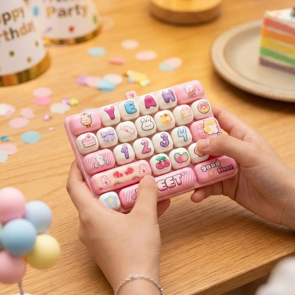 Cartoon 26 Key Keyboard Keychain Plastic Clear Key Sounds Fingertip Button Key Ring Animal Patterns Clickable Keys