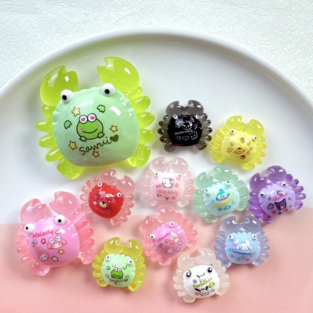 

100pcs Kawaii Glitter Cartoon Crab Sanrio Series Flatback Resin Scrapbook DIY Jewelry Children Gift Hairpin Accessories