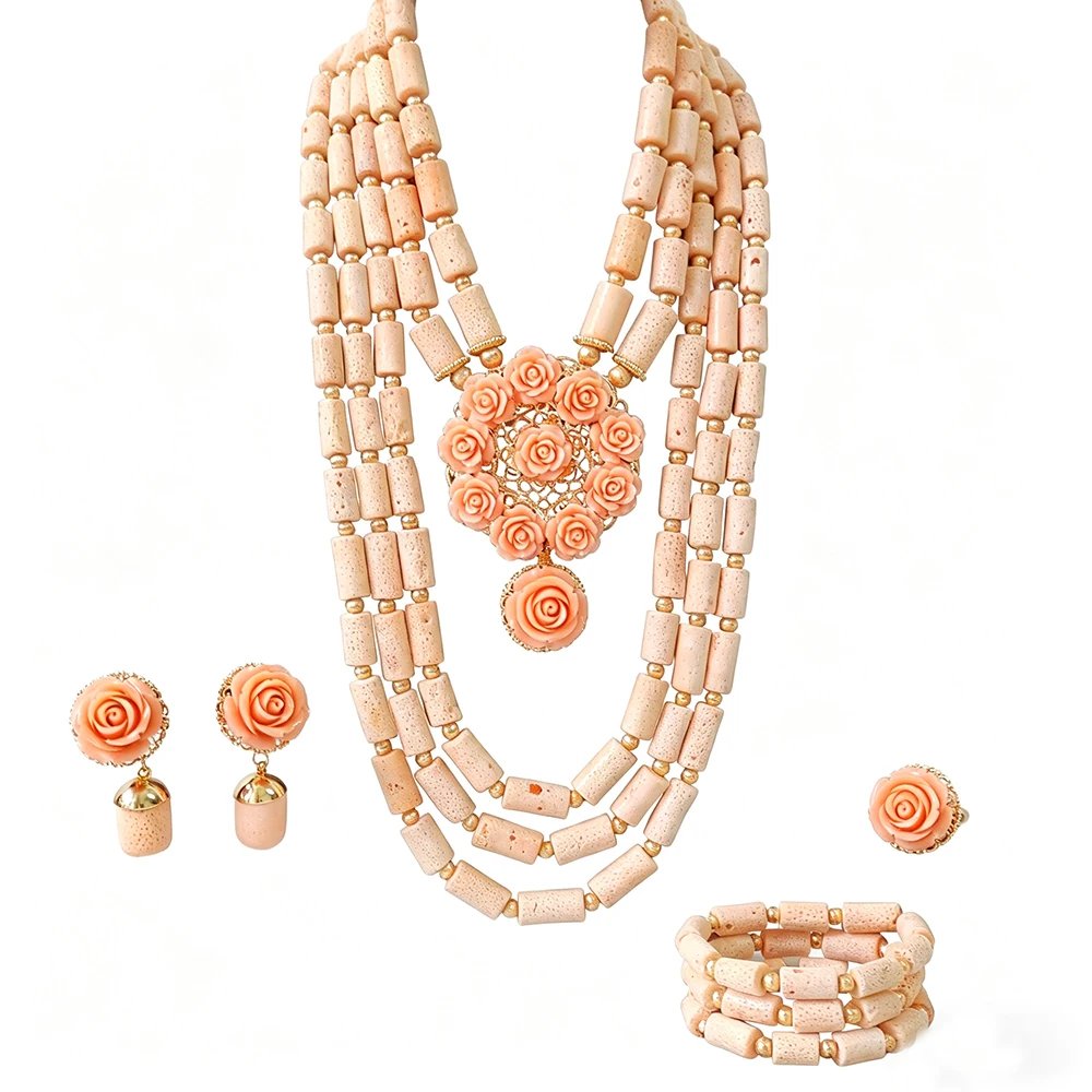 

nigerian wedding bride jewelry african coral beaded necklace sets