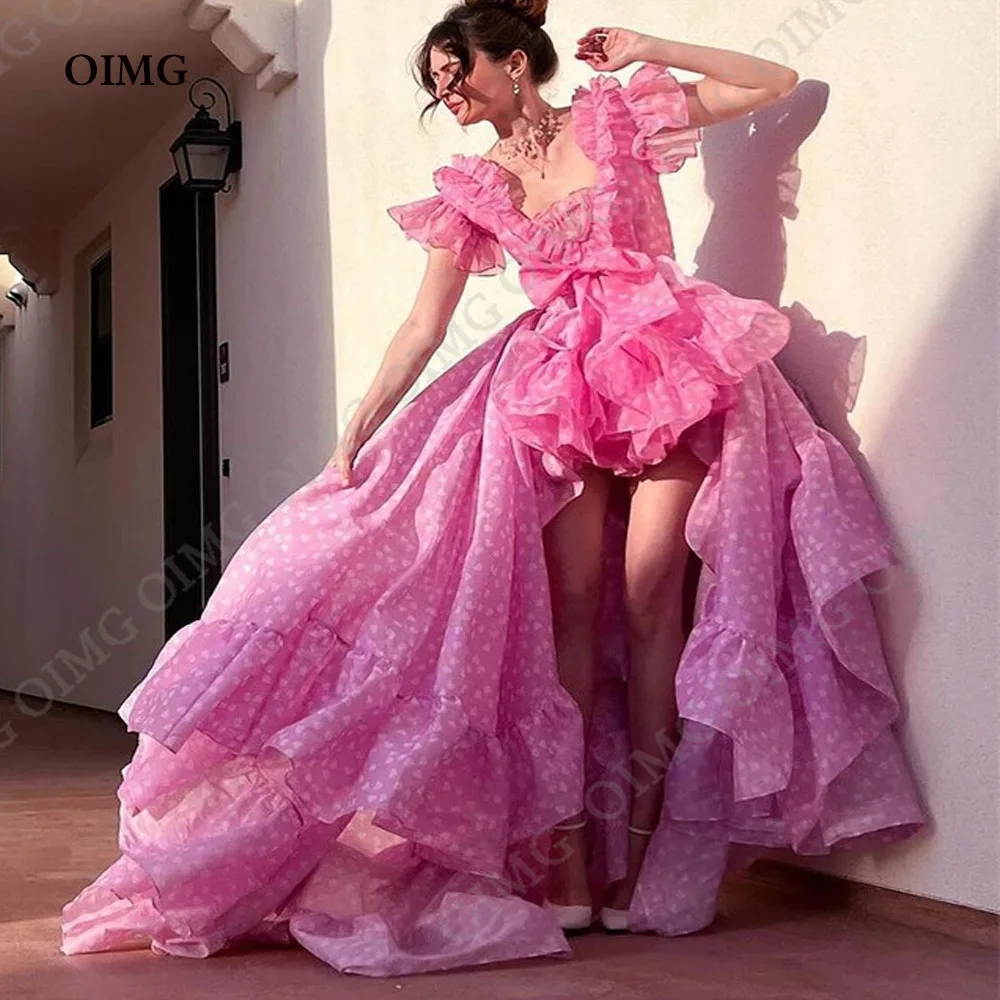 

OIMG New Arrival A Line Printed Floral Long Prom Dresses Strapless Long Side Slit Ruffles Formal Bridal Evening Gowns 2024