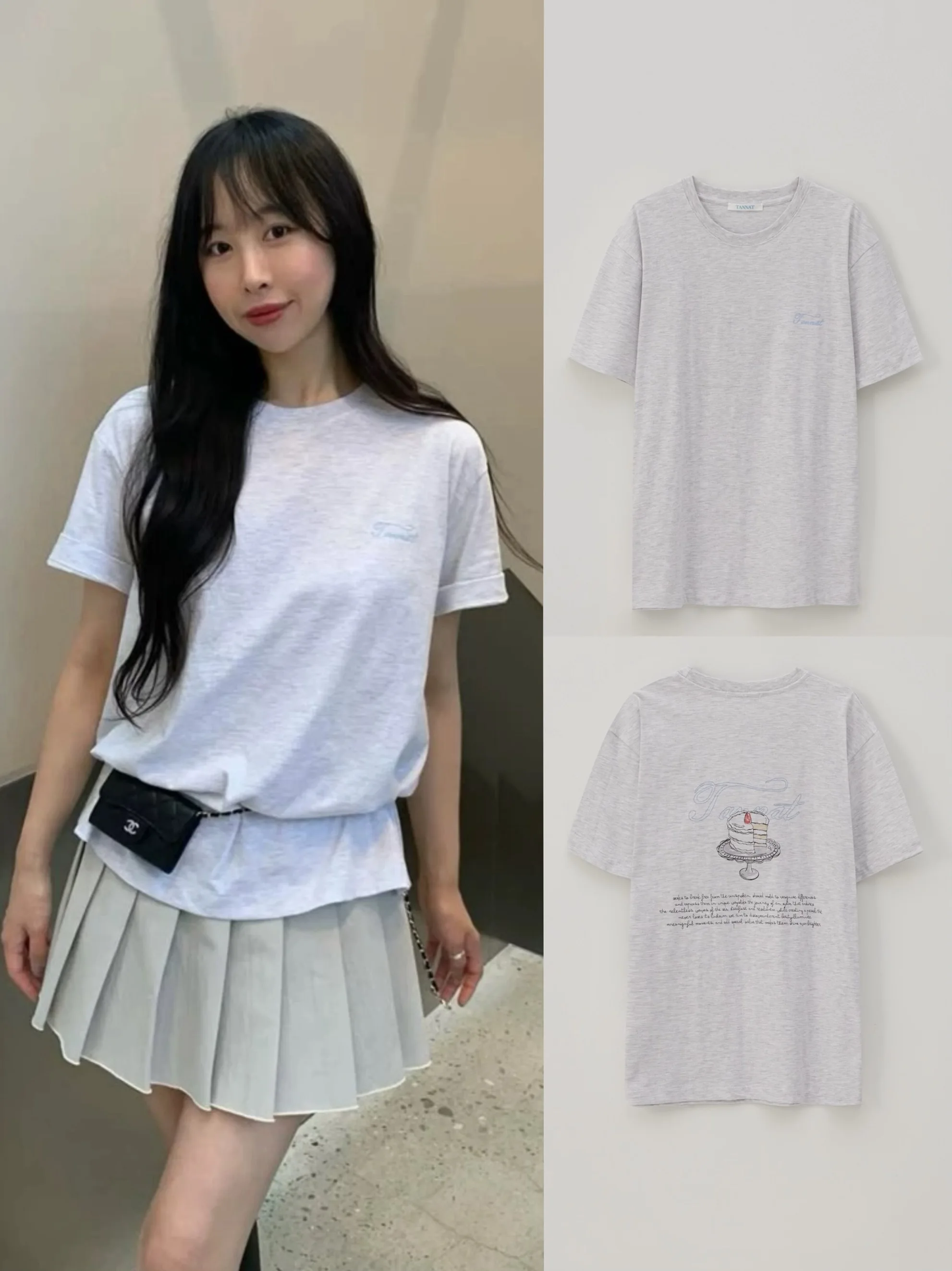 Chrisroom Korean Style Tannat Simple Atmosphere Strawberry Birthday Cake Print round Neck Short Sleeve Women's Cotton T-shirt