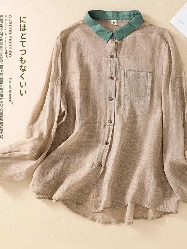 2025 Autunno Nuovo Coreano Sle Pendolarismo Han Han Lino irt Donne Artistico Retro Allentato Lungo Sve Top Tessuto Sottile Traspirante