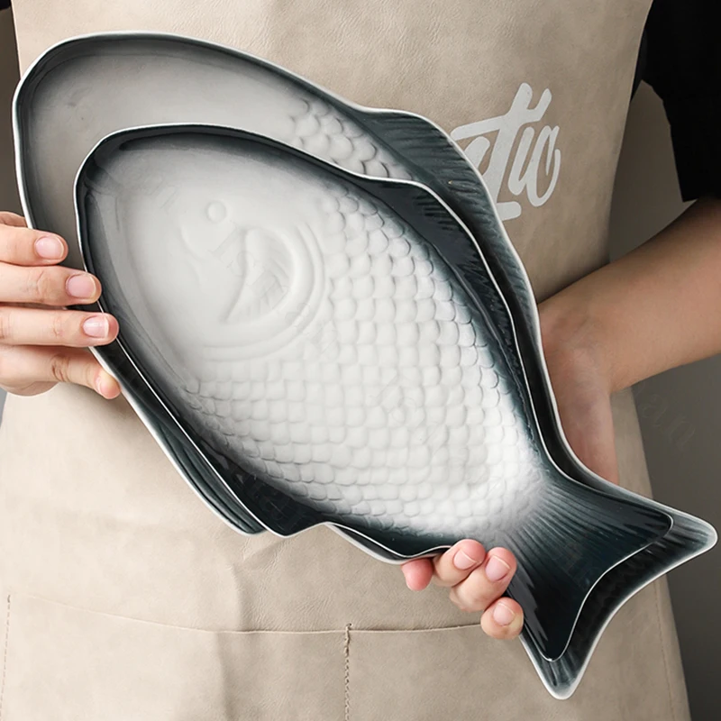 Creative Fish Shaped Ceramic Plate Simple Restaurant Tableware Steamed Fish Dish Grilled Fish and Seafood Dishes Dinner Plates