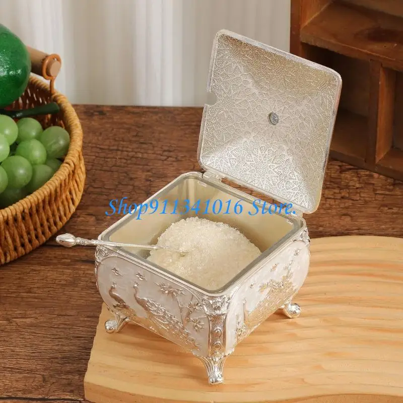  Alloy Spices Jar Sugar Container With Spoon And Lid Multiuse Seasoning Canister