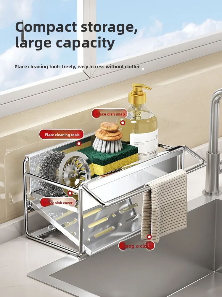 Escurridor de o Inoxidable para Frego de Cocina, Soporte para Esponjas, Estropajos y Paños de Cocina, Organizador de ...