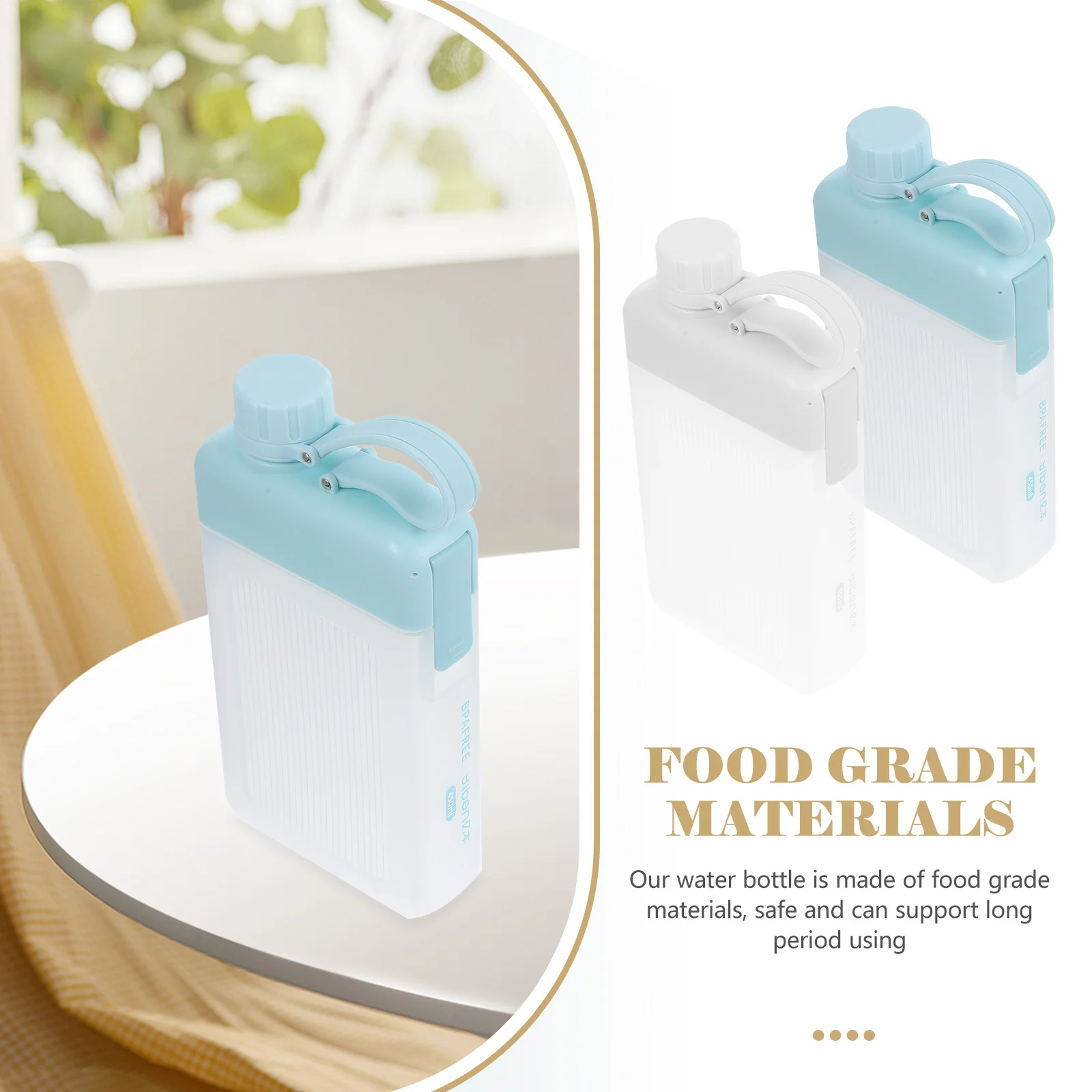 

2pcs Portable Water Bottle Slim Flat Design Large Capacity For Sports Outdoor Travel Juice Container Camping Hiking Hydration