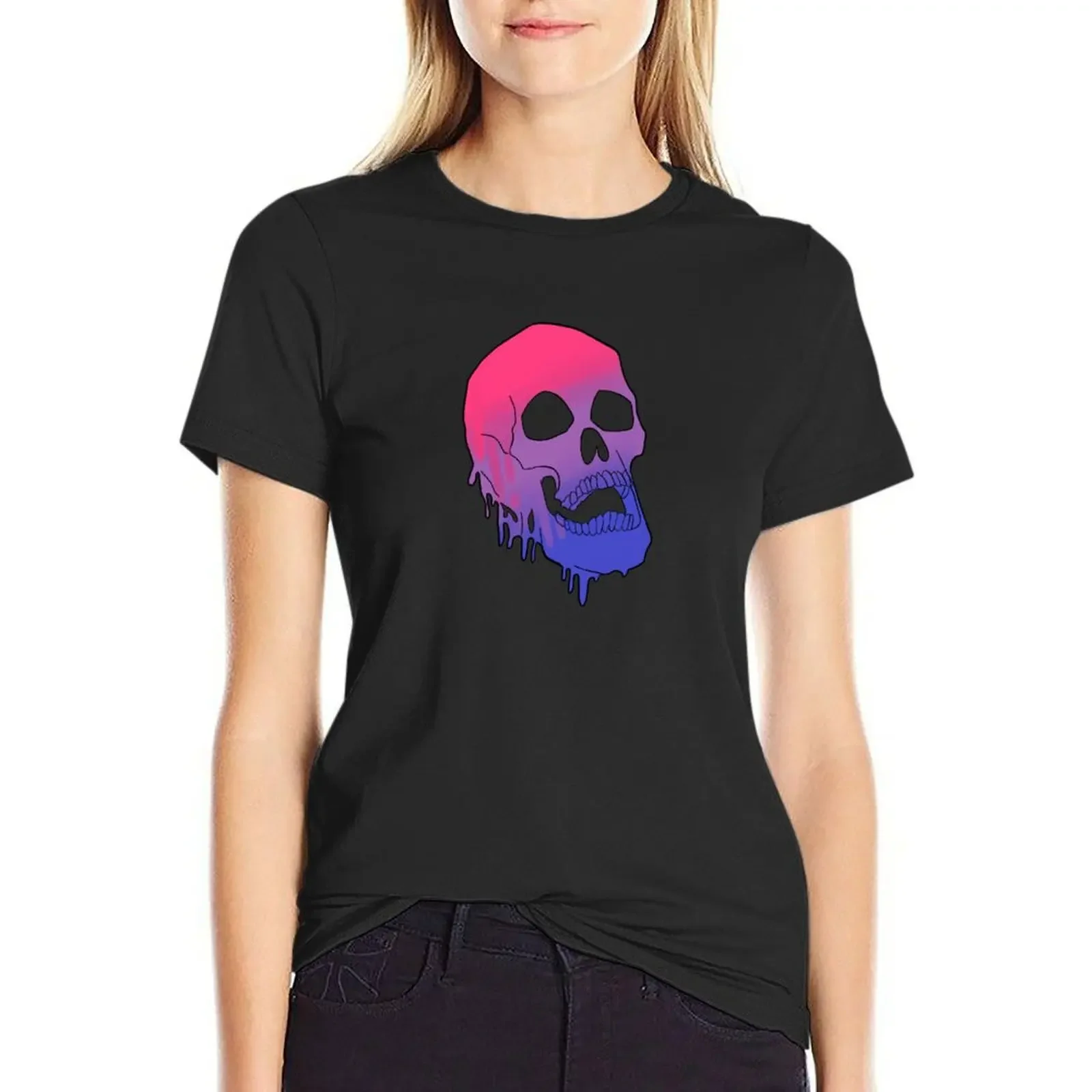 LGBT Pride Melting Skull - Bi Flag T-Shirt anime clothes Blouse t-shirt dress for Women sexy