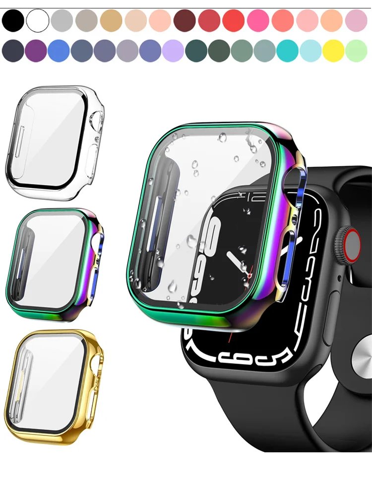 3PCS Glas + abdeckung Für Apple Uhr Fall 44mm 40mm 38mm/42mm stoßstange Screen Protector iWatch 9 8 7 6 5 4 3 41mm 45mm Zubehör
