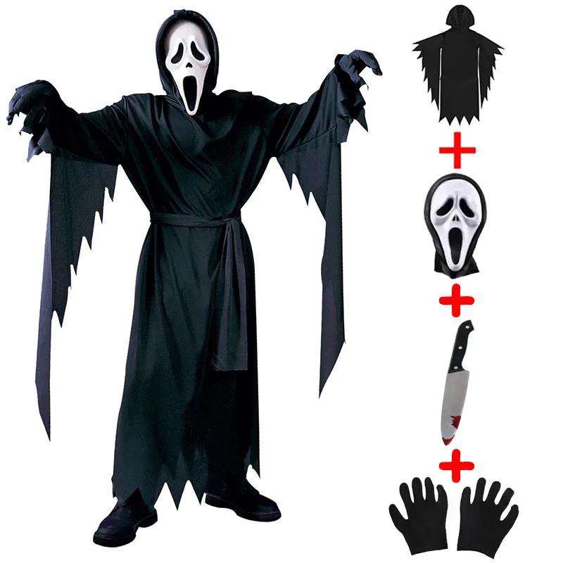 هالوين شبح الصراخ زي دور حفلة الرعب لعبة تأثيري بذلة الموت المروع الكسول حفلة تنكرية كرنفال فستان بتصميم حالم