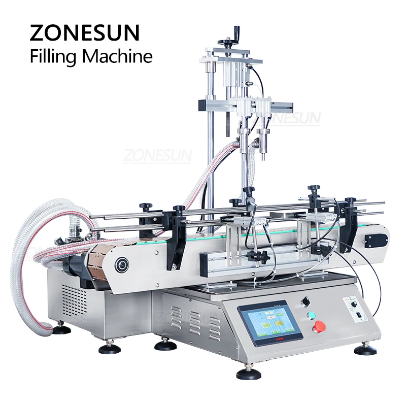 ZONESUN Automatic Thick Liquid Filling Machine Juice Detergent Tabletop Double Head Piston Pump ZS-DTHSP2