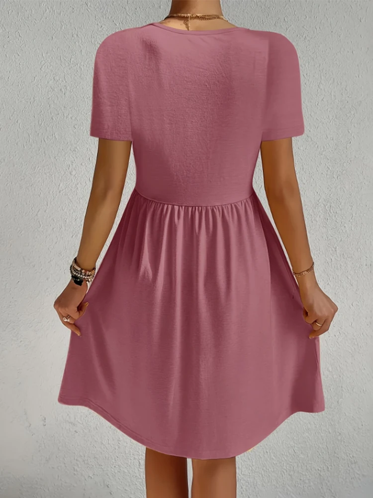 Women Short Sleeve Shirt Dress With Pockets Elegant Dresses Temperament Short Sleeve Skirt 2025 Fashion New Arrival Hot Sale