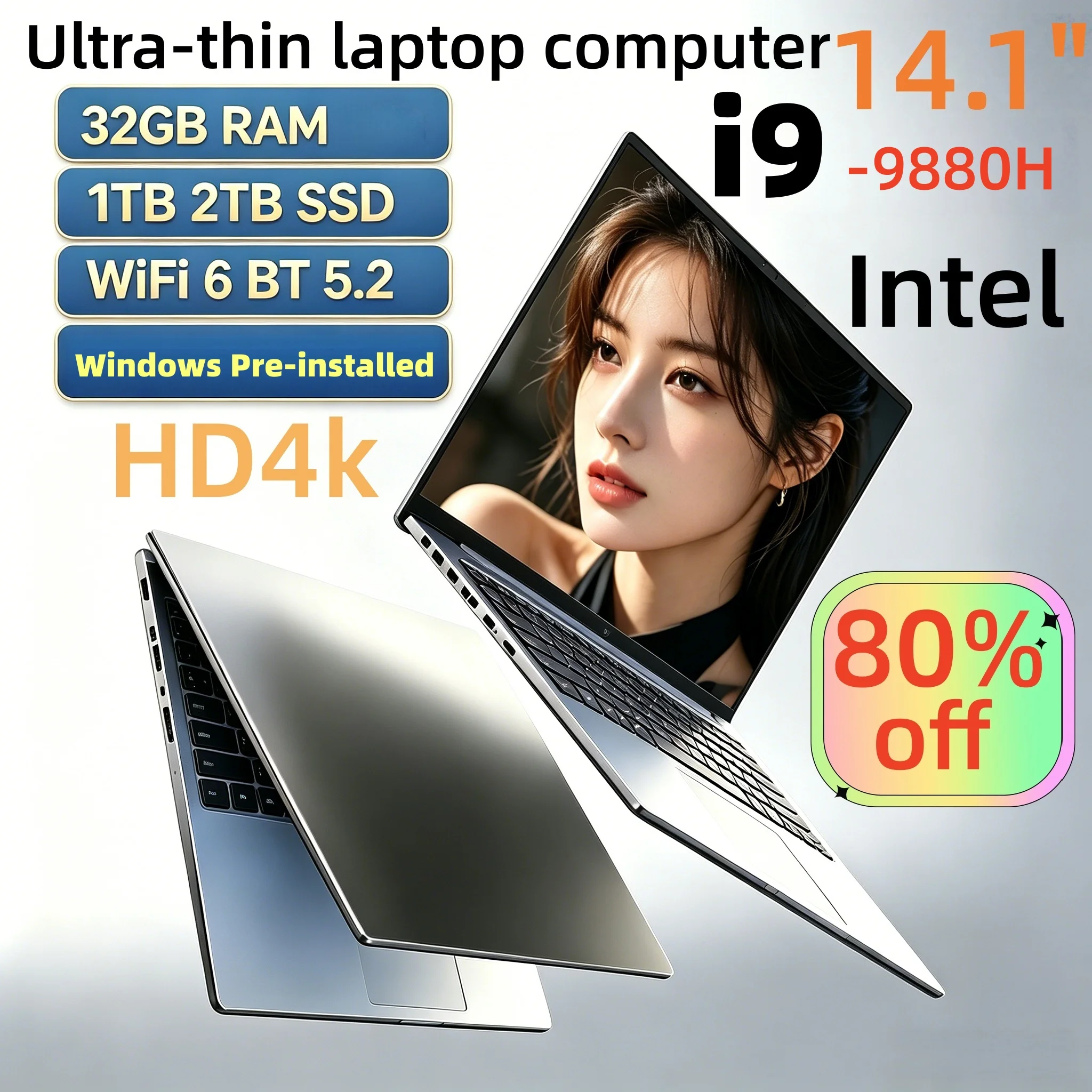 Notebook Ultra Slim Intel Core i9 9880H 14,1" 32GB RAM 2TB SSD Windows Vorinstalliert Gamer Büro Studium Heimgebrauch Neues Modell