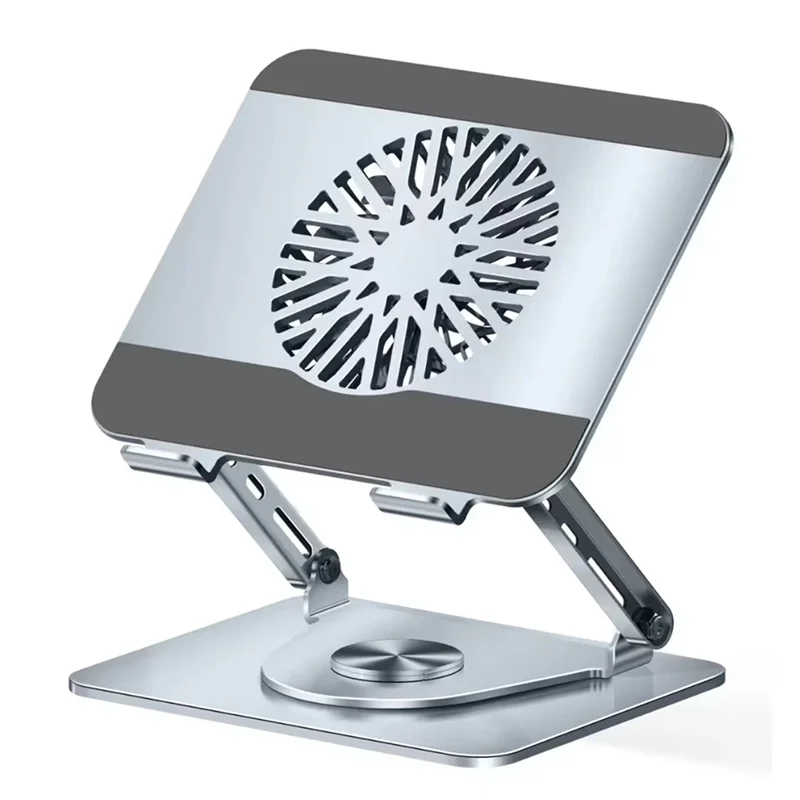Exquisite-360° Rotating Metal Laptop Raiser With Cooling Fan For Gaming, Universal Dual Shaft Notebook Stand, Silver