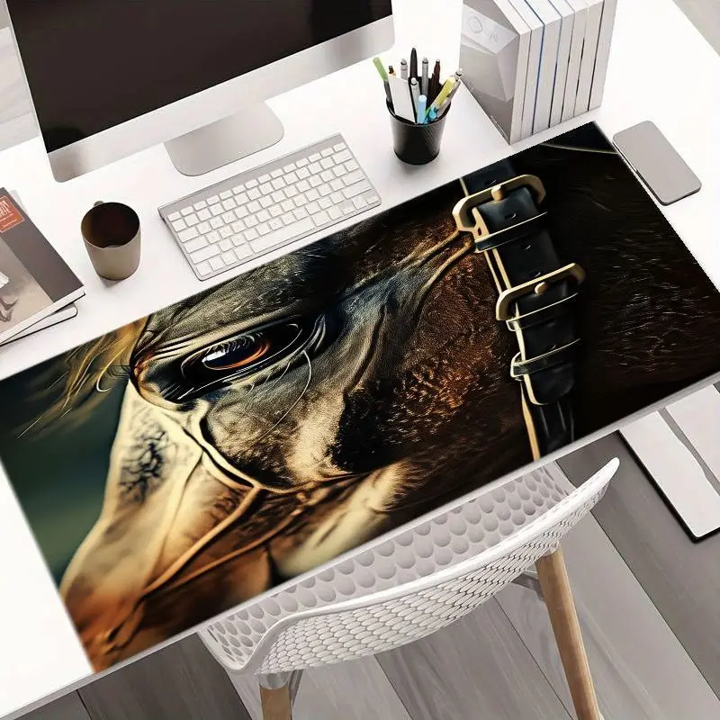 Brand Modern Art Horse Eye Mouse Pad Vintage Brown Golden Tone Large Office Desk Mat Compatible Apple Computer Creative Space